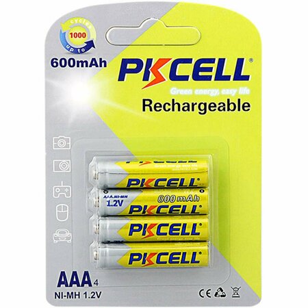 PKCELL 1.2V Rechargeable AAA Battery with 600 mAh, 4PK PK130273